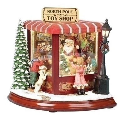 Roman 9" LED Lighted "North Pole Toy Shop" Musical Christmas Tabletop Figure