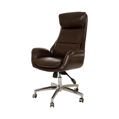 Glitzhome 47.64" Coffee Brown Mid-Century Modern Bonded Leather Gaslift Adjustable Swivel Office Chair