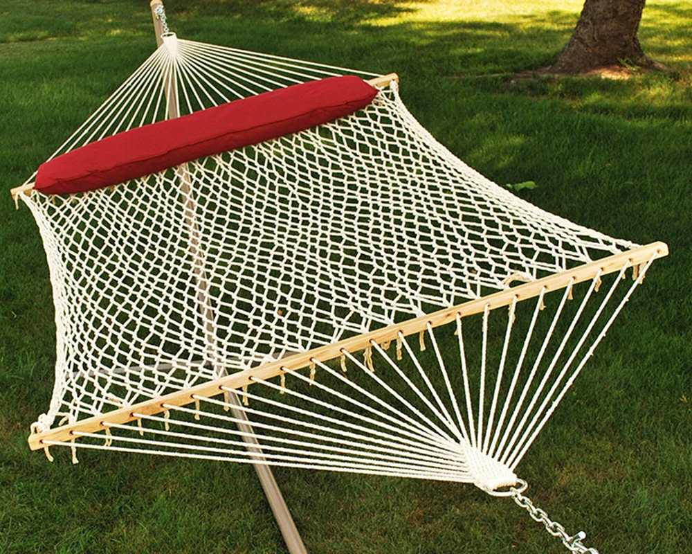 Algoma 13ft White And Beige Netted Hammock With An Attached Pillow