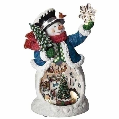 Roman 13.25" LED Lighted Snowman with Rotating Scene Musical Christmas Figure