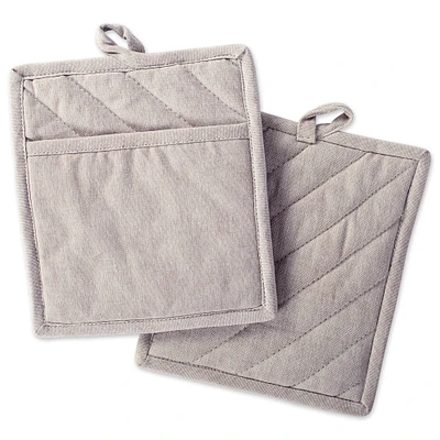 CC Home Furnishings Set of 2 Gray Solid Patterned Chambray Potholders 9"