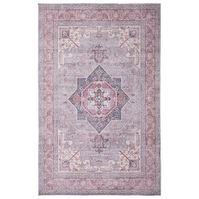 Chaudhary Living 5' x 8' Burgundy and Gray Medallion Rectangular Area Throw Rug