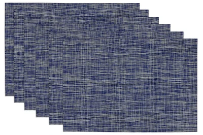 Contemporary Home Living Set of 6 Navy Blue and White Tweed Rectangular Placemats 19"