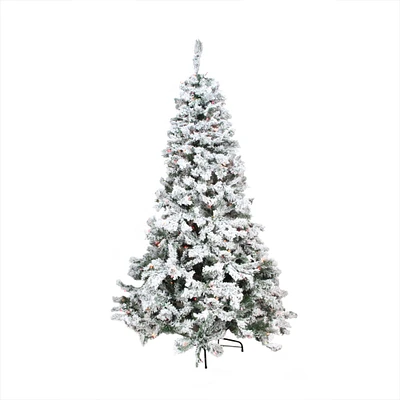 Northlight 7.5' Pre-Lit Heavily Flocked Pine Medium Artificial Christmas Tree - Multi Lights