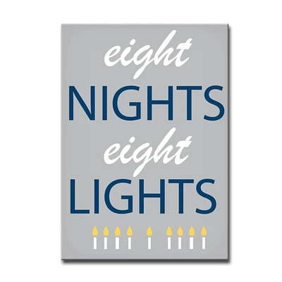Crafted Creations Gray and Navy Blue "Eight Nights Eight Lights" Hanukkah Rectangular Wall Art Decor 16" x 12"