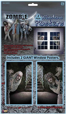 The Costume Center Pack of 2 Gray and Black Giant Zombie Halloween Window Posters