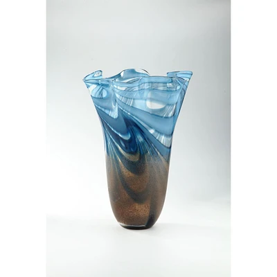 CC Home Furnishings 11.5” Blue Artistic Design Glass Flower Vase