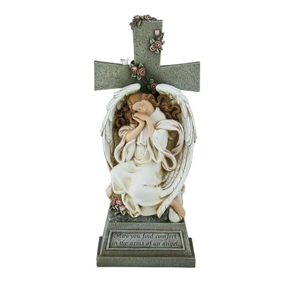 Roman 19" Joseph's Studio Angel Resting on Cross with Inspirational Phase Outdoor Garden Statue