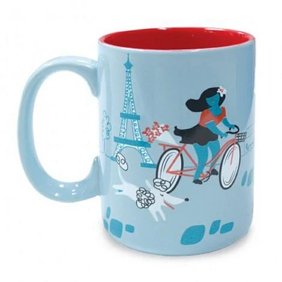 Wild Eye 5” Decorative Pale Blue with Red, Black and White Parisian Experience Drink Mug