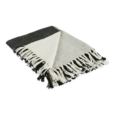 Contemporary Home Living 4' x 5' and White Rectangular Home Essentials Woven Throw with Fringe