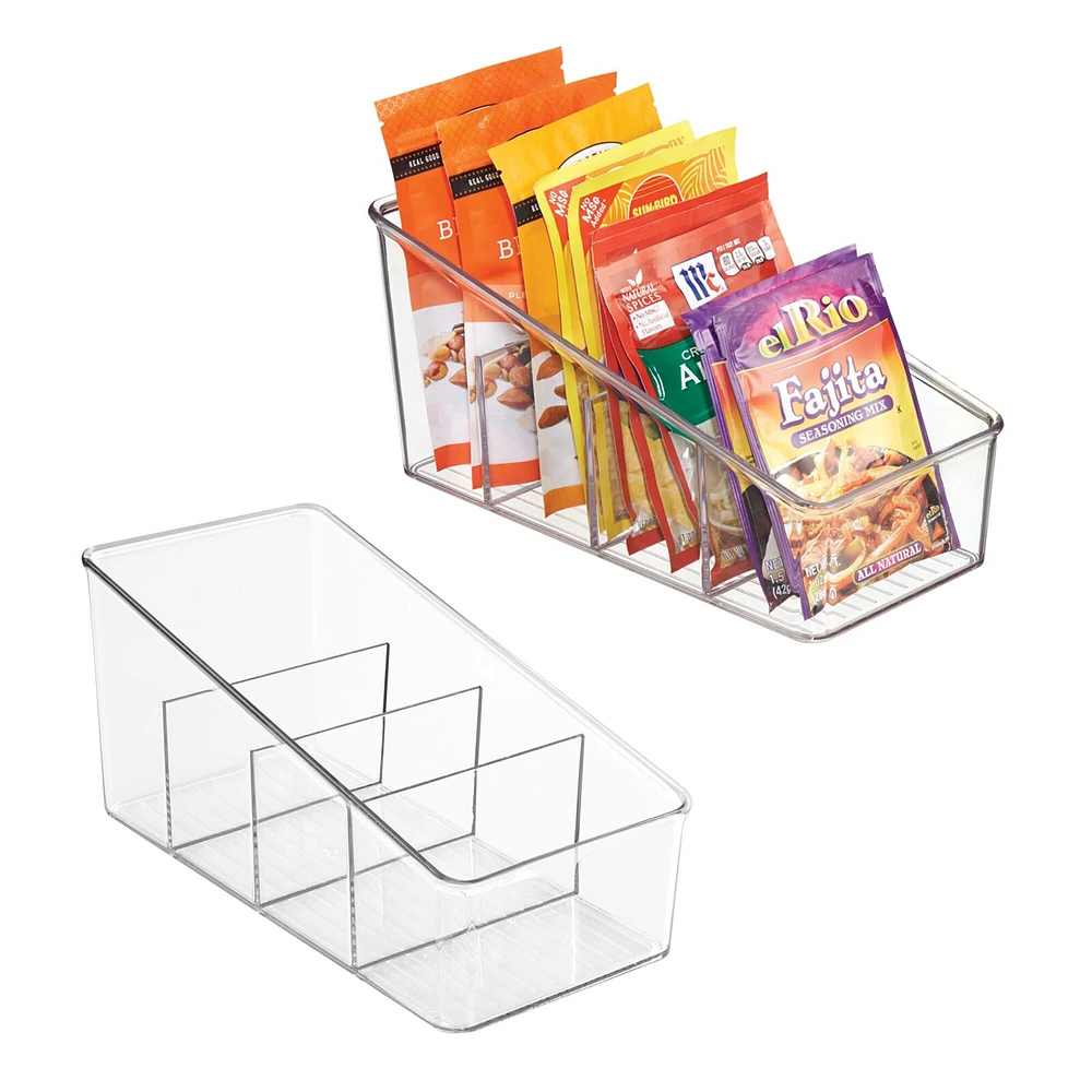 mDesign Plastic Multi-Section Food Packet Kitchen Organizer Bins