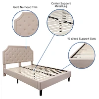 Merrick Lane Provence Platform Bed with Slatted Support Contemporary Tufted Upholstery with Accent Nail Trim