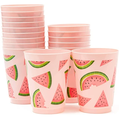Pink Plastic Tumbler Cups for Watermelon Party (16 oz, 16 Pack)