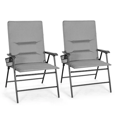 Gymax Set of 2 Patio Camping Dining Chair Portable Padded Folding Chair Outdoor