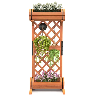 Gymax 2-Tier Raised Planter Garden Wooden Bed w/ 2 Cylindrical Planter Boxes