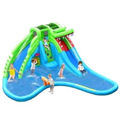 Gymax Crocodile Inflatable Water Slide Park Kids Bounce House w/ Dual Slides Without Blower