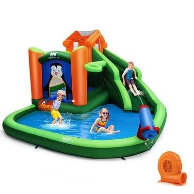 Gymax Inflatable Slide Bouncer and Water Park w/ Splash Pool Water Cannon 750W Blower