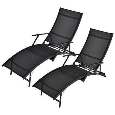 Gymax Set of 2 Foldable Patio Chaise Lounge  w/ 5-level Backrest Outdoor Recliner Chair