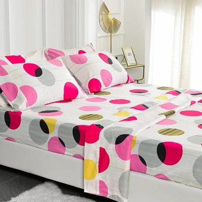 American Home Collection   Ultra Soft 4-6 Piece Circles Printed Bed Sheet Set