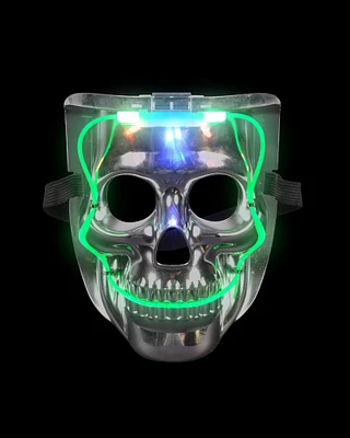Silver Light Up LED Smiling Skeleton Skull Mask Halloween Costume Accessory