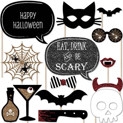 Big Dot of Happiness Spooktacular - Eat, Drink and Be Scary Halloween Party Photo Booth Props Kit - 20 Count