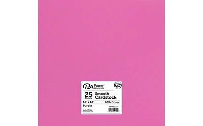 PA Paper Accents Smooth Cardstock 12" x 12" Purple, 65lb colored cardstock paper for card making, scrapbooking, printing, quilling and crafts, 25 piece pack