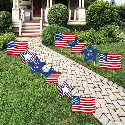 Big Dot of Happiness 4th of July - Flag and Star Lawn Decorations - Outdoor Fourth of July Party Yard Decorations - 10 Piece