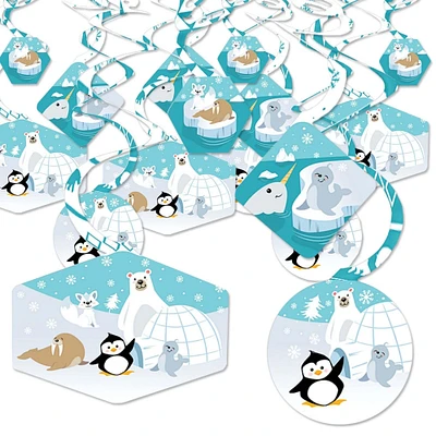 Big Dot of Happiness Arctic Polar Animals - Winter Baby Shower or Birthday Party Hanging Decor - Party Decoration Swirls - Set of 40