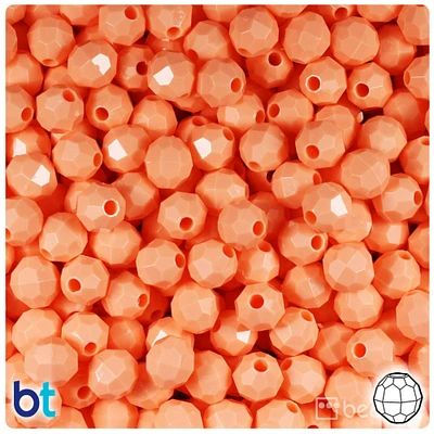 BeadTin Peach Opaque 8mm Faceted Round Plastic Craft Beads (450pcs)
