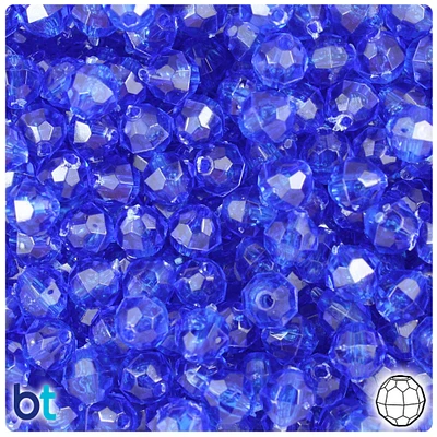 BeadTin Dark Sapphire Transparent 8mm Faceted Round Plastic Craft Beads (450pcs)