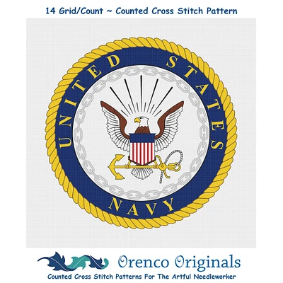 US American Navy Crest Insignia Emblem Counted Cross Stitch Chart Pattern