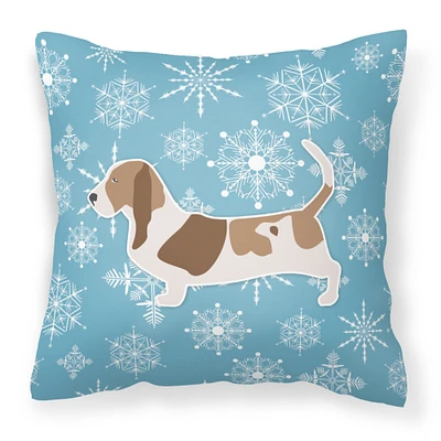 "Caroline's Treasures BB3502PW1818 Winter Snowflake Basset Hound Decorative Pillow, 18"" x 18"", Multicolor"