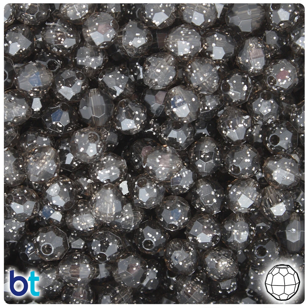 BeadTin Jet Sparkle 8mm Faceted Round Plastic Craft Beads (450pcs)