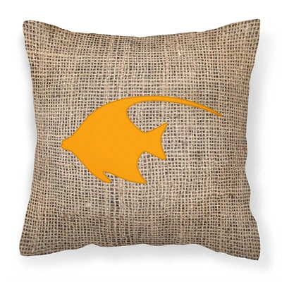 "Caroline's Treasures BB1019-BL-OR-PW1818 Fish Angel Fish Burlap & Orange Pillow, 18"" x 18"", Multicolor"