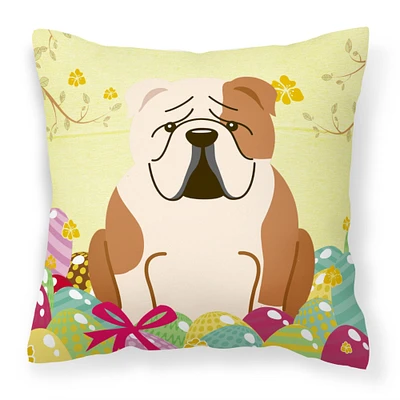 "Caroline's Treasures BB6125PW1414 Easter Eggs English Bulldog Fawn White Fabric Decorative Pillow, 14 x 14"", Multicolor"