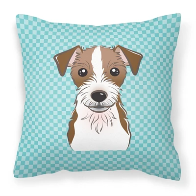 "Caroline's Treasures BB1140PW1414 Checkerboard Blue Jack Russell Terrier Decorative Pillow, Large, Multicolor"