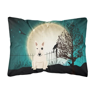 "Caroline's Treasures BB2328PW1216 Halloween Scary Bull Terrier White Canvas Fabric Decorative Pillow, 12"" H x 16"" W, Multicolor"