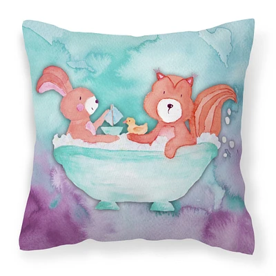 "Caroline's Treasures BB7348PW1414 Rabbit and Squirrel Bathing Watercolor Outdoor Canvas Pillow, Multicolor"