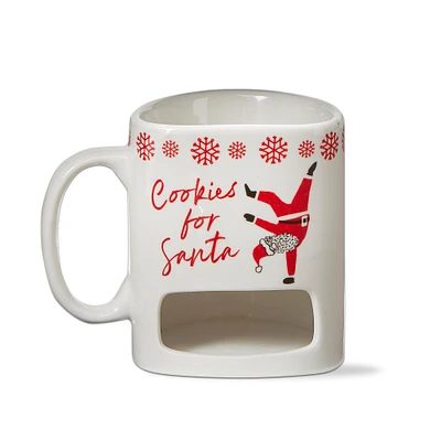 Cookies For Santa Sentiment Mug Bone China White Dishwasher Safe Mug with Pocket for Cookies. 6 oz. Hot Coco, Tea, Coffee, and Milk