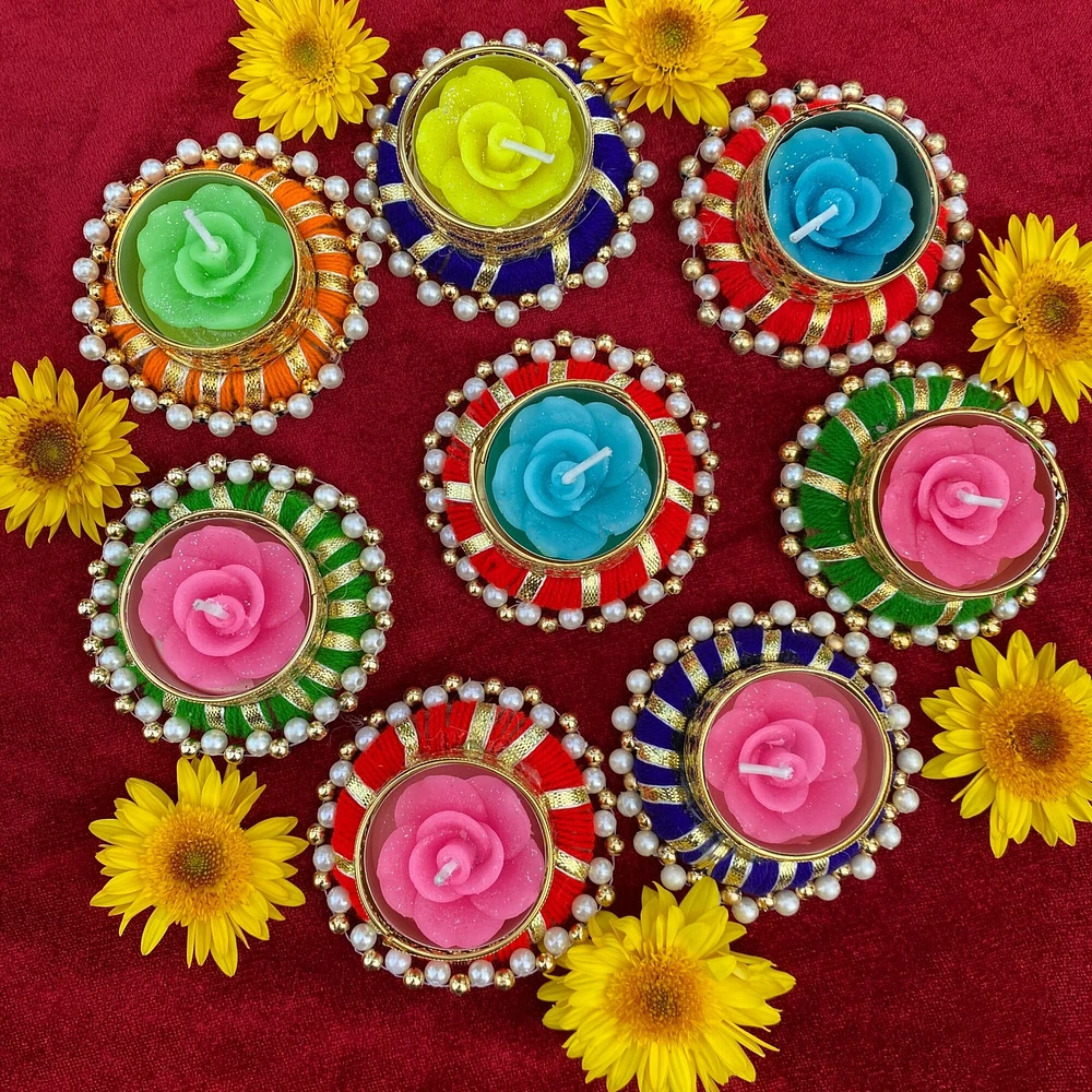 4 Ct Tealight Candle Holders, Diwali Decorations, Boho Decor, Tea Lights Holder, Navrathri Varalaxmi Wedding, Pooja Return Gift, Housewarming Diya