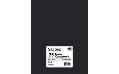 PA Paper Accents Linen Cardstock 8.5" x 11" Black, 80lb colored cardstock paper for card making, scrapbooking, printing, quilling and crafts, 25 piece pack