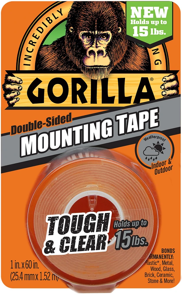 Gorilla Double-Sided Mounting Tape 1"X60"-Clear