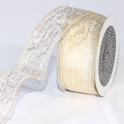 The Ribbon People Sheer Ivory and Gold Wired Craft Ribbon 2" x 27 Yards