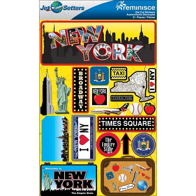 Reminisce Jet Setters State Dimensional Stickers 4.5"X7.5"-New York