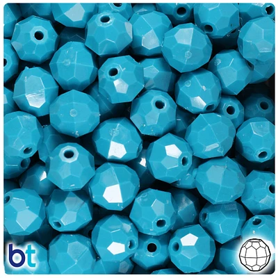 BeadTin Dark Turquoise Opaque 12mm Faceted Round Plastic Craft Beads (180pcs)