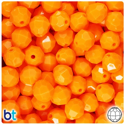 BeadTin Orange Opaque 12mm Faceted Round Plastic Craft Beads (180pcs)
