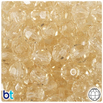 BeadTin Champagne Transparent 12mm Faceted Round Plastic Craft Beads (180pcs)