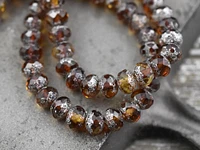 *25* 5x7mm Silver Mercury Washed Root Beer Topaz  Fire Polished Rondelle Beads