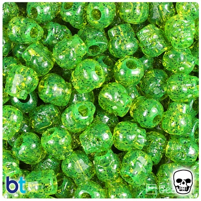 BeadTin Lime Roe Black Sparkle 11mm Skull Plastic Pony Beads (150pcs)