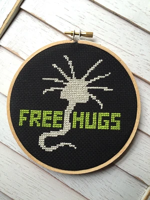 Free Hugs Alien Creature Counted Cross Stitch DIY KIT Intermediate